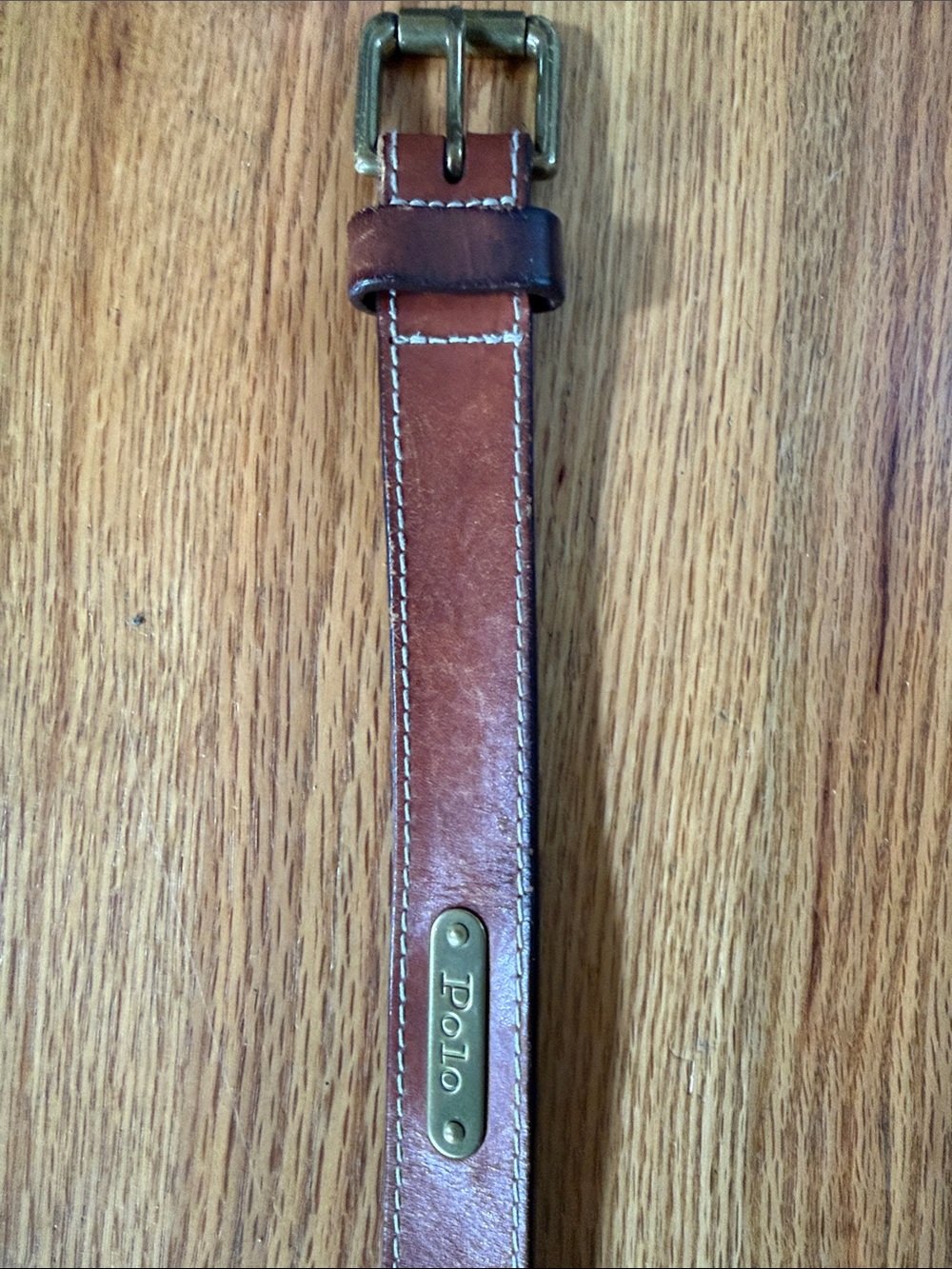 Polo by Ralph Lauren Chestnut Brown Leather Belt with Brass Plaque - Picture 7 of 7